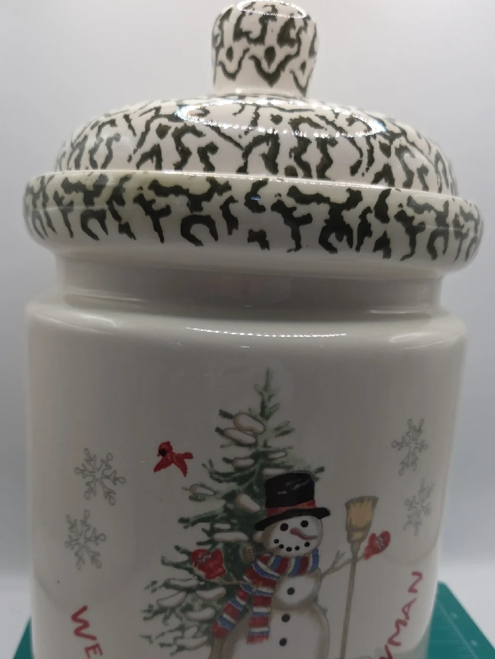 We Can Build A Snowman Cookie Jar. Stoneware Vintage
